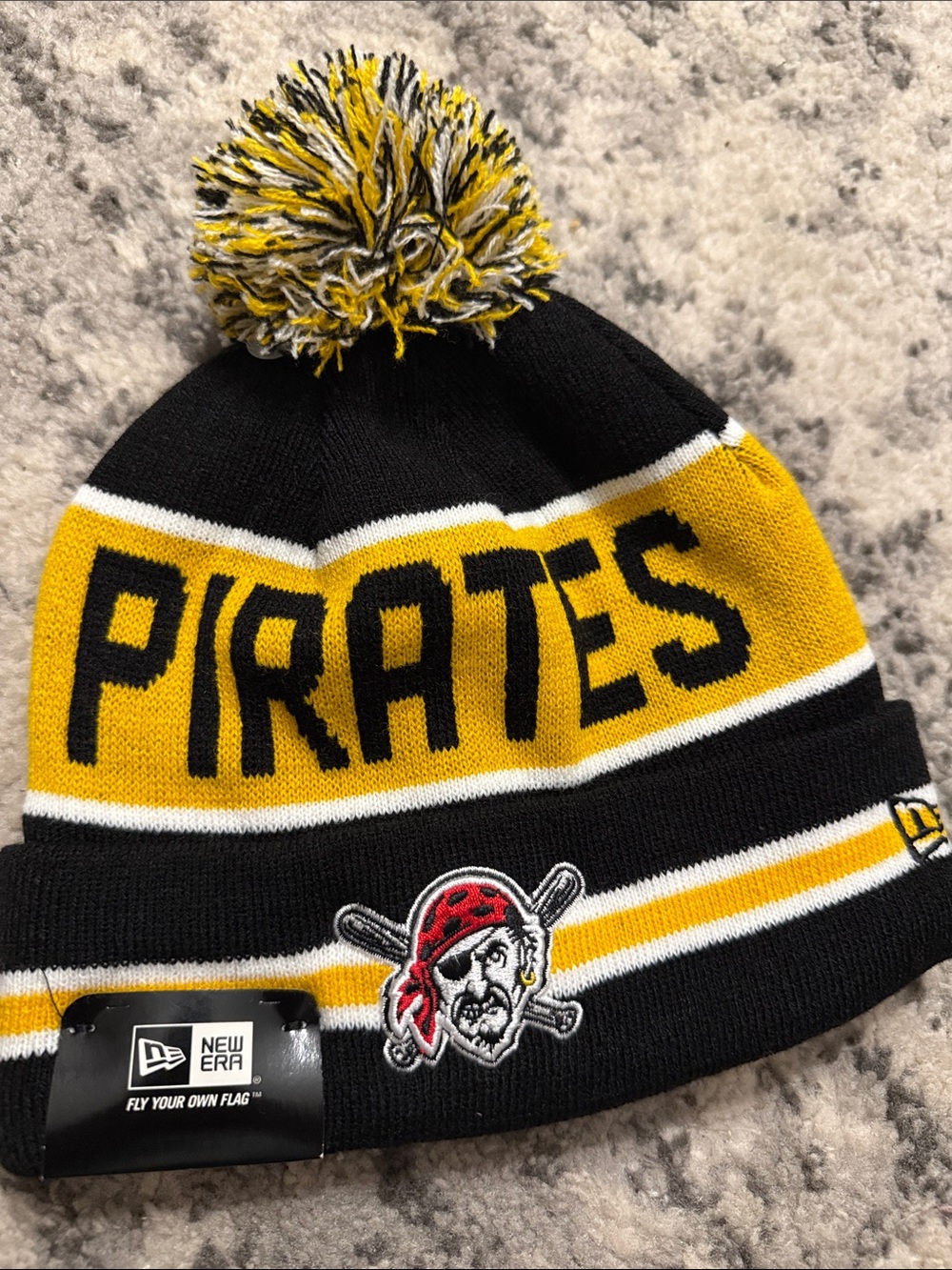 New Era Black & Yellow Pirates Pom Beanie
